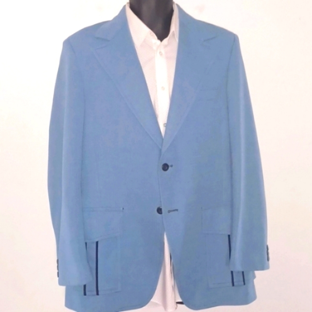 STATELY CLOTHES Vintage 70s Baby Blue Blazer / Sportcoat, 42L